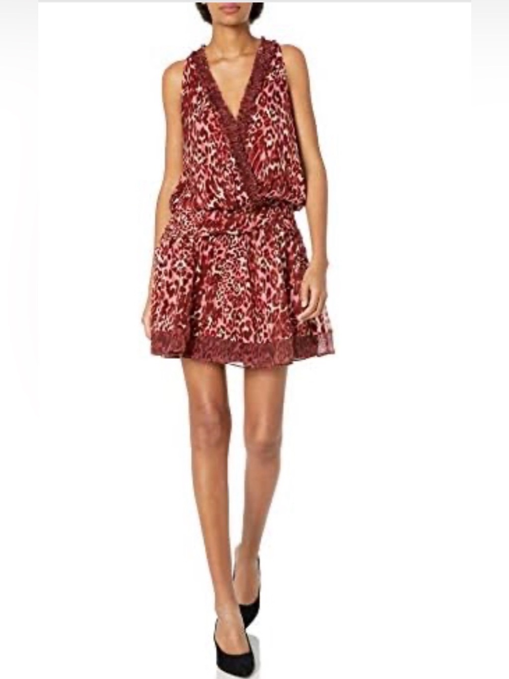 Ramy Brook Winsten Burgundy Leopard Print V-Neck Sleeveless Mini Dress SZ 8 EUC